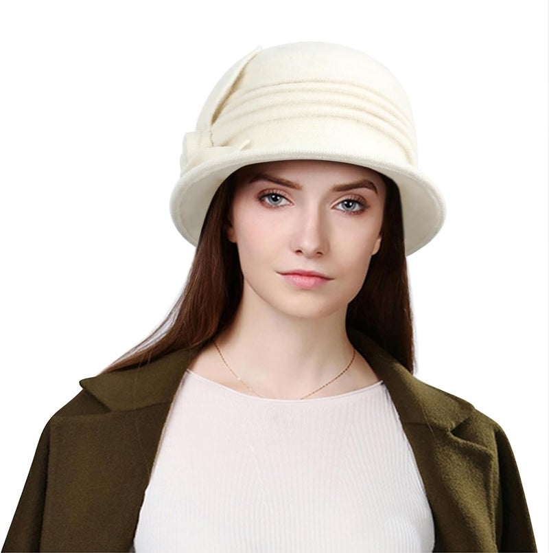 Sumolux Women Beret Hat French Vintage Floral Wool Dress Cloche Classic Winter Hat 1920s - Image 2